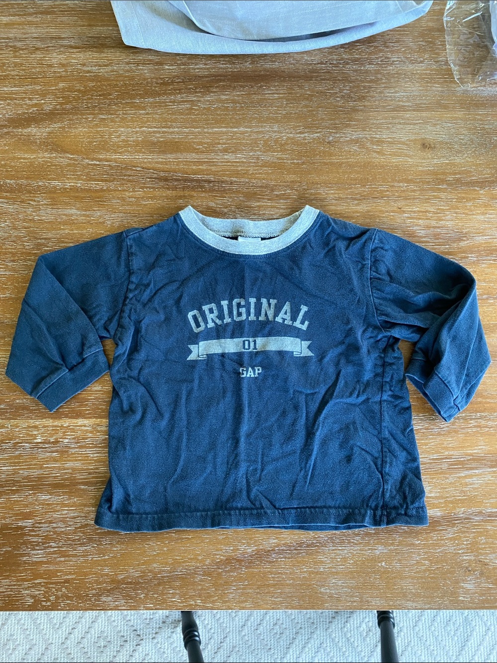 GAP 18-24 Months Navy and Light Gray 'Original' Long-Sleeve Tee